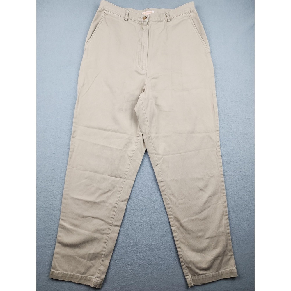 Brooks Brothers Pants Womens 14 Beige Chino 100% Cotton Relaxed Twill High Waist - Picture 1 of 9